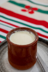 Basque sheep’s milk curd dessert Mamia or Cuajada, Curd, maman, gatzatua or gaztanbera Original Basque Dessert curdled with rennet