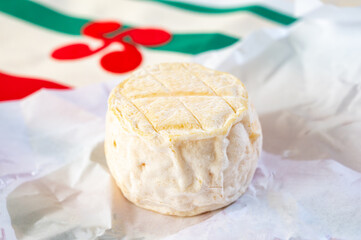 Cheese collection, soft sheeps milk brebis French cheese with mold produced on cheese farm in Basque Country in France