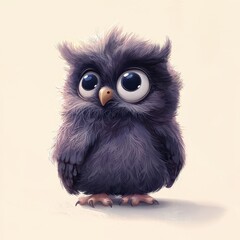 Fototapeta premium Adorable cartoon. A cute, fluffy owl with large eyes, perfect for children's books and whimsical designs.