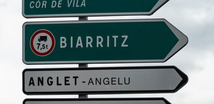 Road signs and directions, driving car in summer on French road, tourists destinations French cities and villages, different types or roads in France, transportation and traffic problems