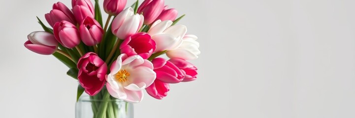 Fototapeta premium Vibrant bouquet of tulips with a cheerful mood against a soft background