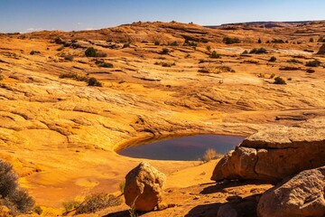 USA, Utah, Grand Staircase Escalante National Monument. Pothole filled with water after rain.