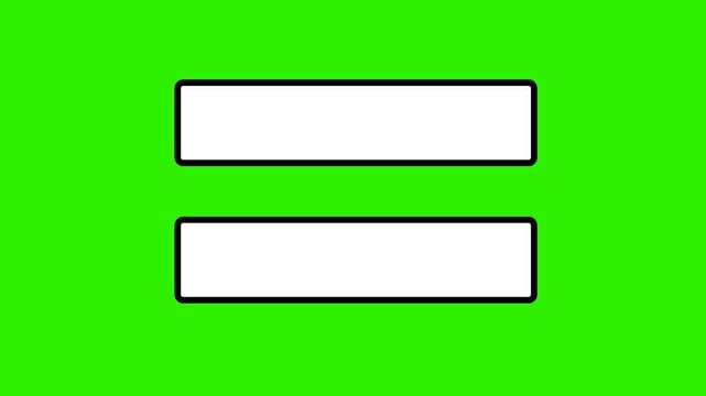 video animation drawing sketch black and white math equal symbol, on a green chroma key background
