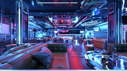 近未来のレストラン　3DCGレンダリング