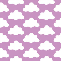 Seamless Pattern of White Clouds on Pink Background. Concept of sky art, cloud design, cute pattern, pastel theme, whimsical decor, playful illustration, graphic design element. Print Design, Textile