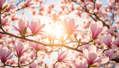 Magnolia flowers blooming in sunlight, Magnolia Blossoms, New Blooms