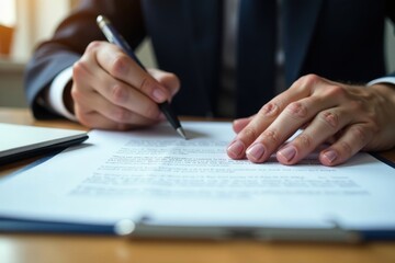 Close-up hands signing contract, pen on paper, legal, finance