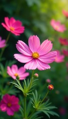 Obraz premium Delicate cosmos blossom, vibrant petals, lush garden , design, nature