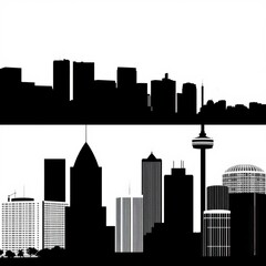 Naklejka premium A serene skyline silhouette emerging from soft clouds creating a tranquil urban scene that inspires calmness and contemplation skyline silhouette 