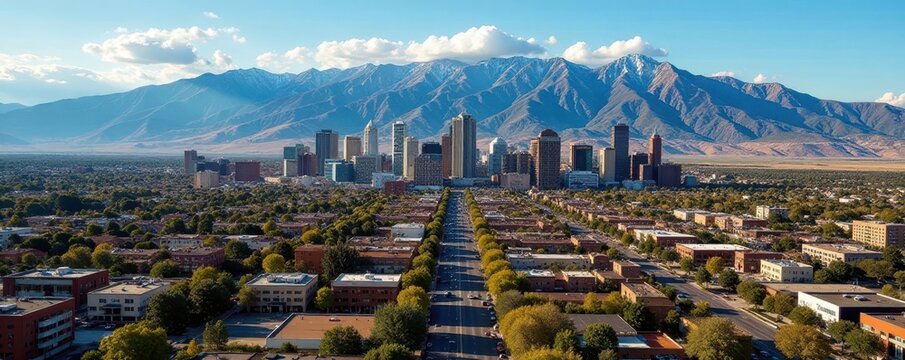 Downtown Colorado Springs aerial, Pikes Peak majestic backdrop, scenery, Colorado Springs