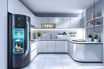 Cutting Edge Smart Kitchen with Voice Activated Automation and Energy Efficient Appliances for