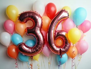 Colorful balloons forming the number 36 for a birthday celebration