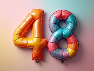 Colorful balloons forming the number 48 for a birthday celebration
