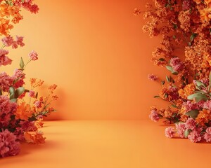 Orange and Pink Floral Arrangement on Orange Background
