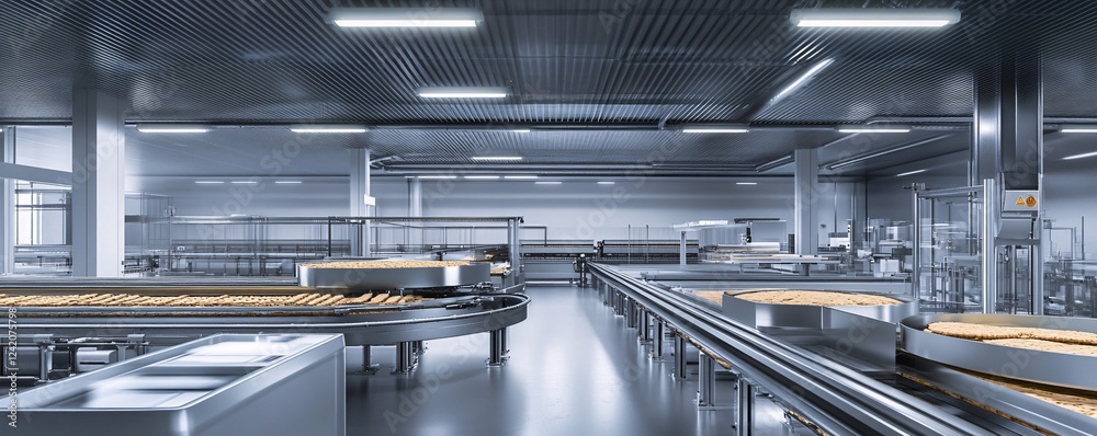 Poster modern factory has an unused food production line waiting to be utilized
