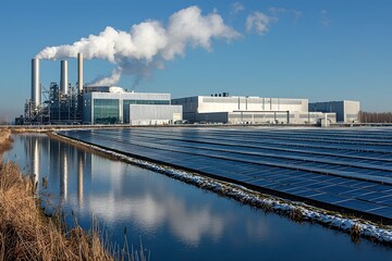 Obraz premium Advanced Eco Friendly Factory Harnessing Renewable Energy for Sustainable Manufacturing