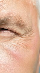 Obraz premium Facial skin texture concept. Extreme close-up of mature skin texture, emphasizing the depth of wrinkles and natural imperfections, soft shadows, sharp detail