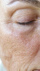 Facial skin texture concept. High-resolution macro of facial wrinkles on aged skin, soft natural light, earthy tones, realistic and sharp focus