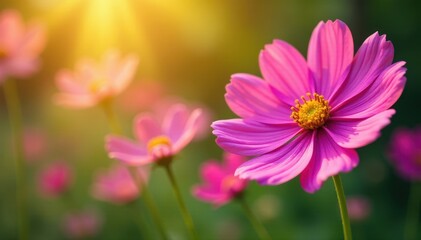 Obraz premium Cosmos flowers in full bloom, sunlight illuminating petals , texture, light