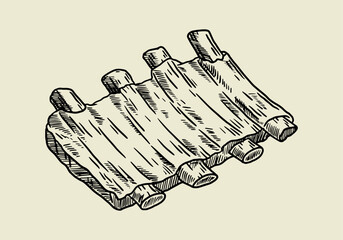 hand drawn sketch vector illustration of roast ribs  © Fuentegráfica