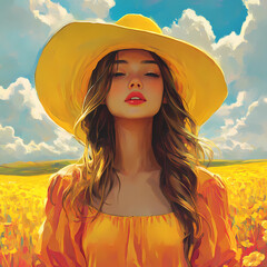 Portrait of a Beautiful Girl, Woman in a Meadow