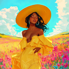 Portrait of a Beautiful Girl, Woman in a Meadow