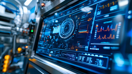 Obraz premium A closeup of a diagnostic display on a machine showing live feedback and alerts on machine status in an interactive interface made possible by technology. Interactive & Kinetic Designs. Illustration