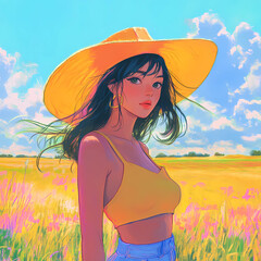 Portrait of a Beautiful Girl, Woman in a Meadow