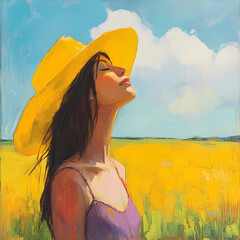 Portrait of a Beautiful Girl, Woman in a Meadow
