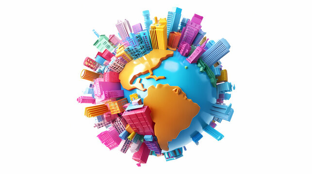 Colorful toy globe with interactive features on a white isolate background. Interactive & Kinetic Designs. Illustration