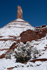 USA, Utah. Winter snowfall in Castle Valley.