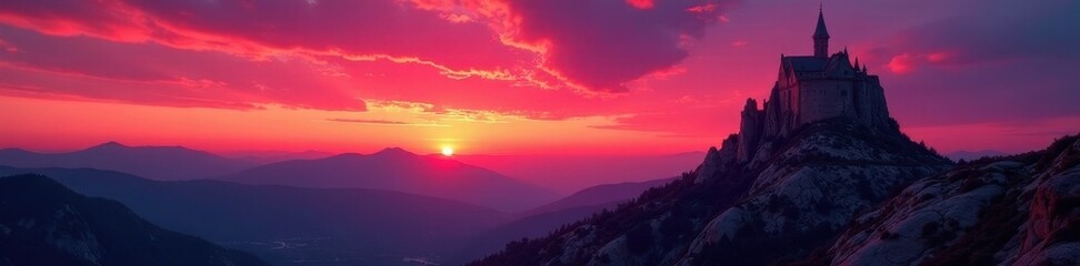 Obraz premium Crimson hues bleed across the sky, illuminating Castle Rock , scenic, image