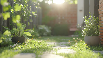 Sunlit Garden Path 3D Illustration