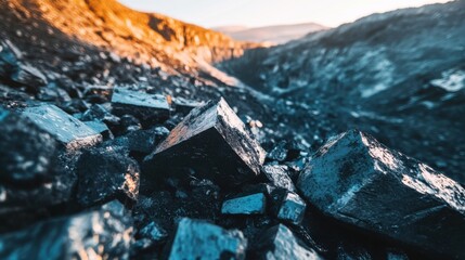 Obraz premium Close-Up of Mineral Formation in Rocky Landscape at Sunset