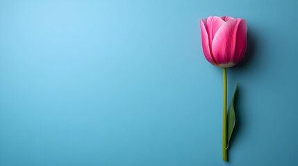 Fototapeta premium Pink Tulip on Blue Background Illustration