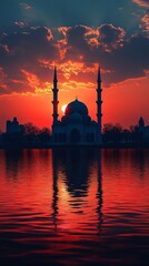 Fototapeta premium silhouette of mosque at sunrise