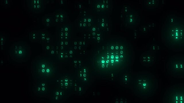 Green matrix raining binary code ascii strings of 0 and 1 appearing from center middle, cyberspace, cyber attack hacking, computer protection, safety, privacy, internet security. Alpha, 4K UHD