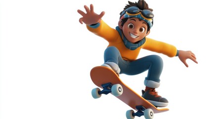 Cheerful Boy Skateboarding in Urban Style with Bright Colors