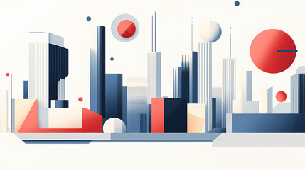 This artwork features a sleek and futuristic city skyline, emphasizing geometric shapes and clean lines against a neutral backdrop. generative ai. Ephemeral Aesthetic. Illustration