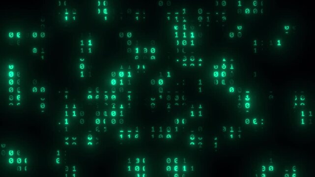 Green matrix raining binary code ascii strings of 0 and 1 fall from top to bottom, cyberspace, cyber attack hacking, computer protection, safety, privacy, internet security. Alpha, 4K UHD