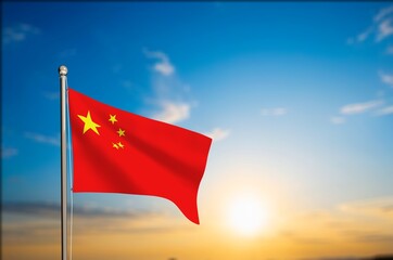 China red national flag waving outdoor