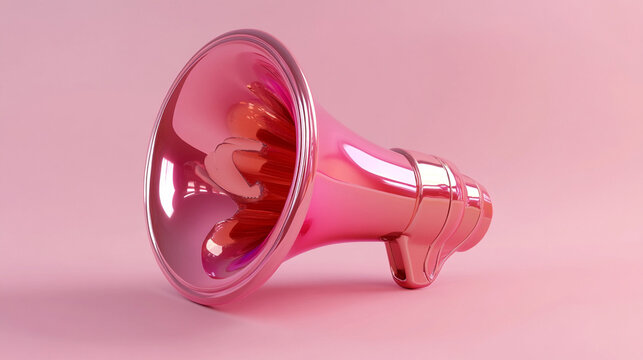 Glossy red megaphone positioned against a bold gradient background, symbolizing powerful communication and impactful messages