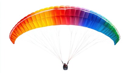 Obraz premium Colorful Rainbow Paraglider Flying Through a Clear Blue Sky