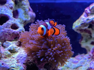 Obraz premium Clownfish resting within the vibrant tentacles of its anemone home