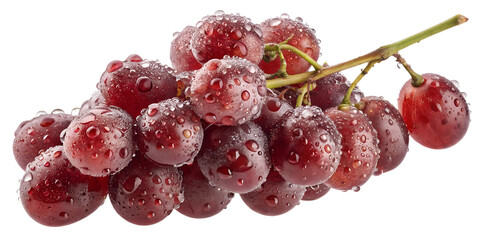 Fresh red grapes glistening with water droplets, showcasing their vibrant color and juiciness under natural light in a studio setting Transparent PNG