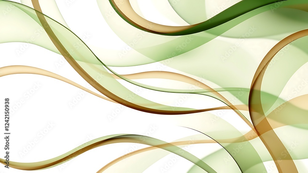 Wall mural abstract background green brown flowing waves overlapping lines light white backdrop modern design e