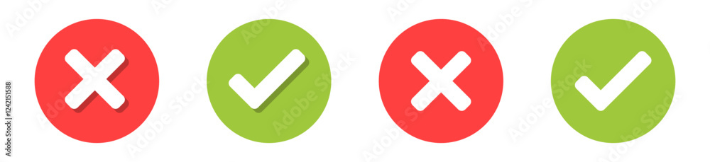 Aufkleber check mark icon button set. check box icon with right and wrong buttons and yes or no checkmark icons in green tick box and red cross. vector illustration