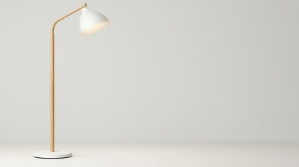 home decor minimalism with space-saving scandinavian. Slimline floor lamp with a white metal shade and oak base, adding functional lighting to a Scandinavian living room