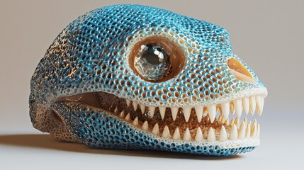 Blue reptile skull, 3D render, studio shot, neutral background, medical illustration