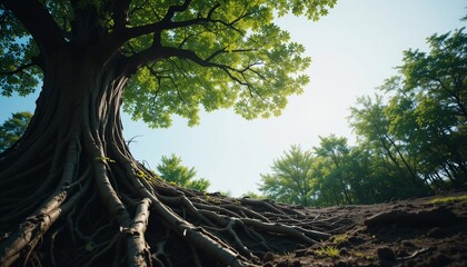 Fototapeta premium Majestic Tree Roots Lush Forest Nature Sunlight Ecology Spring